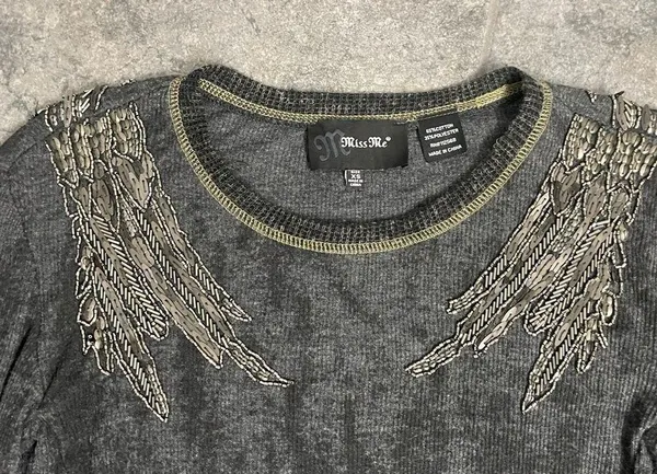 💛MISS ME Long Sleeve Beaded Top, Size XS - Image 2