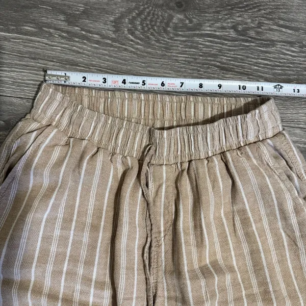 Briggs Womens Small Pants‎ Tan White Striped Wide Leg Linen Blend Elastic Waist - Image 6