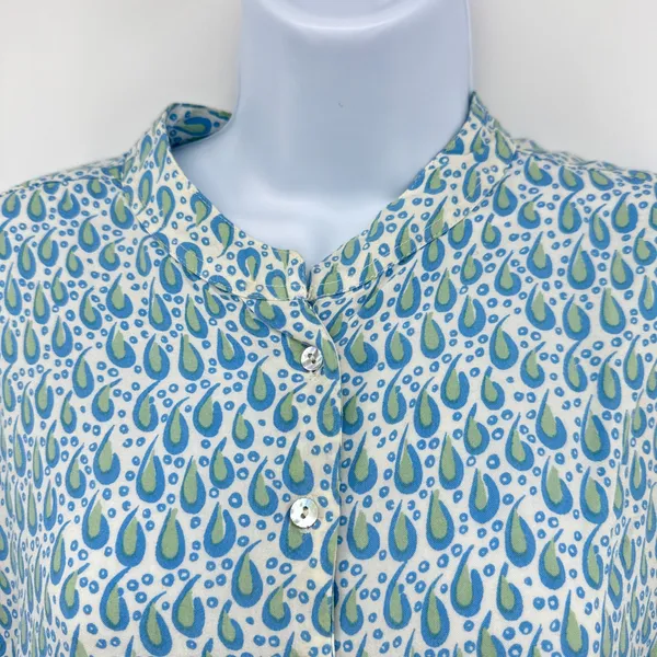 Rock Flower Paper Boho Paisley Print Tunic Blouse Shirt Blue Green Rayon Small‎ - Image 2