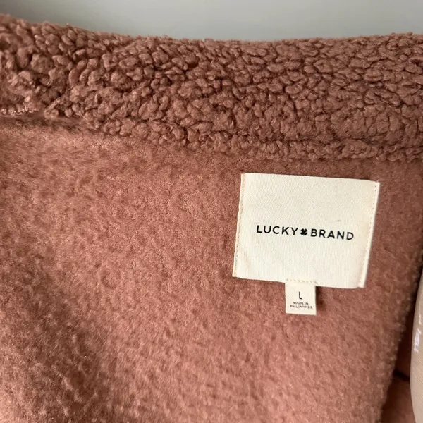 Lucky Brand Women’s Fleece Teddy Brown Jacket Oversized Cozy Comfy - Image 3
