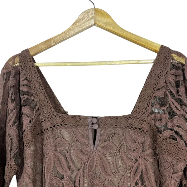 Solitaire Ravi Khosla Floral Lace Square Neck Mini Dress Brown Boho Size M - Image 5