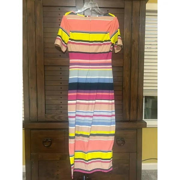 GUESS Multi-color Bright Striped Maxi Dress Size 4 Ribbed Short Sleeve Happy - Image 3