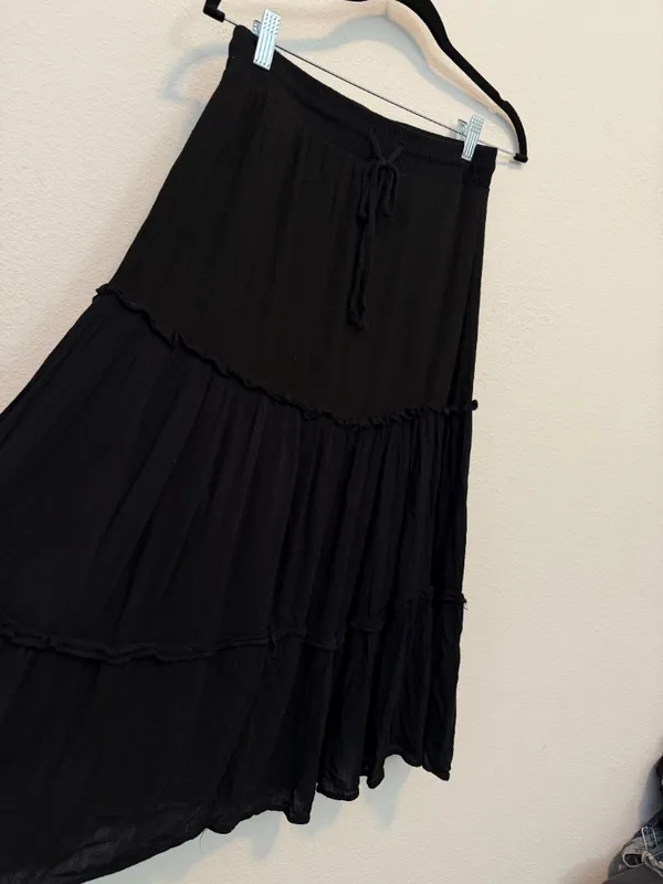 Black Maxi Peasant Tiered Skirt  - Image 5