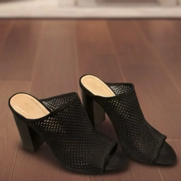 ALDO Black Perforated Peep-Toe Heeled Mules - Size 9 - Image 5