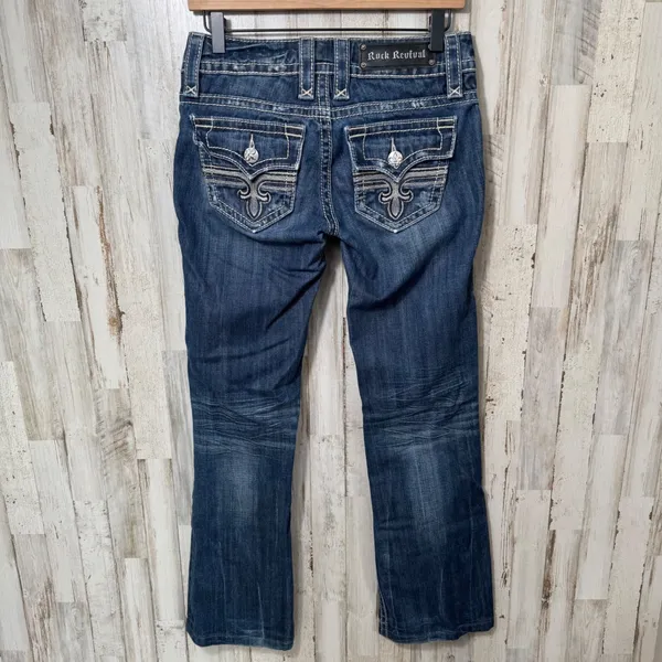 Rock Revival Tori Bootcut Dark Wash Distressed Button Pockets Jeans Womens‎ 26 - Image 5