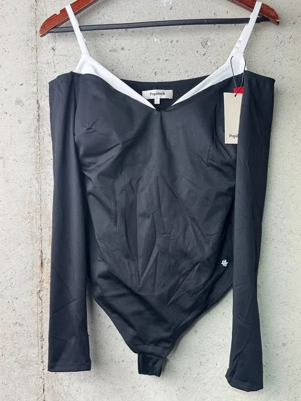 Popilush Shapewear Long Sleeve Cold Shoulder Tummy Control Bodysuit sz L - Image 3