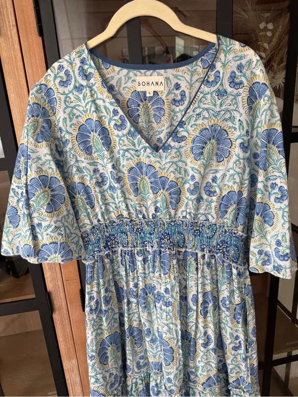 Sohana block print maxi dress cotton Zoey floral smocked tiered ruffle boho - Image 4