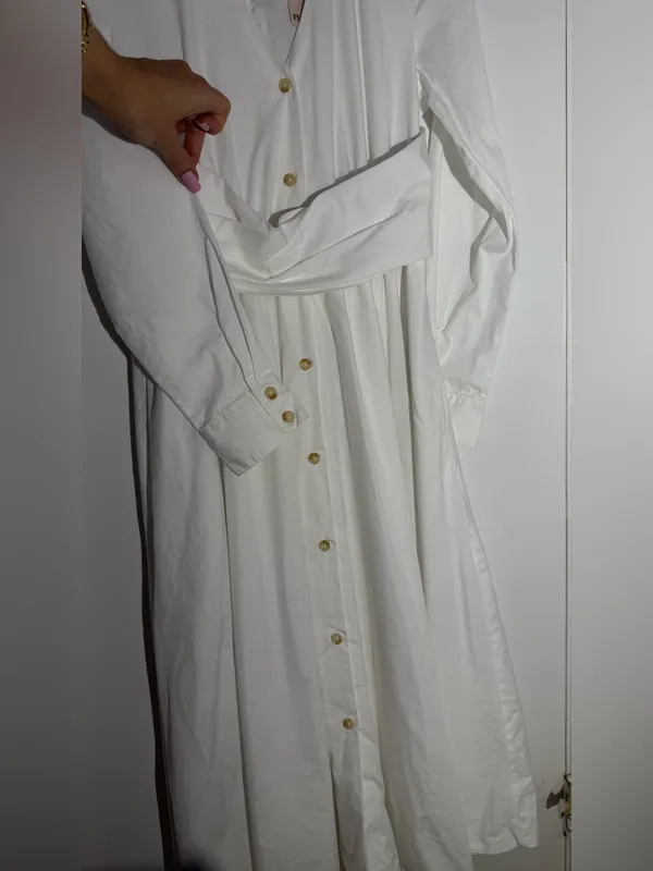 NWT Hutch White Button-Front Wrap Long-Sleeve VNeck Midi Shirt Dress 100% Cotton - Image 5