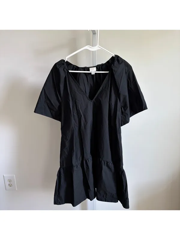 A New Day EUC Women's Black Poplin Mini Dress Flutter Sleeves Size M - Image 2