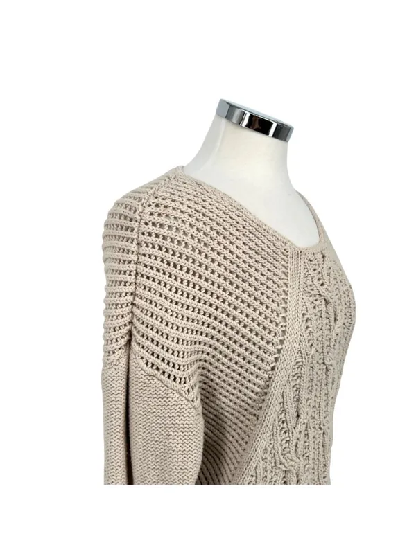 Reiss Beige Open-stitch Cable-knit Sweater Boho Chic Coastal Size Large - Image 5