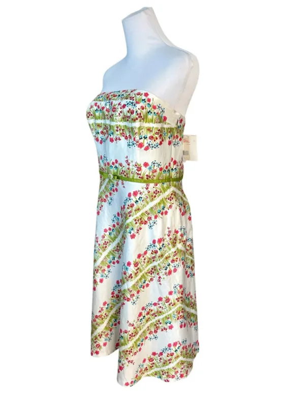Liz Claiborne Spring Parade Strapless A-line Dress 10 White Floral Cottage NWT - Image 2