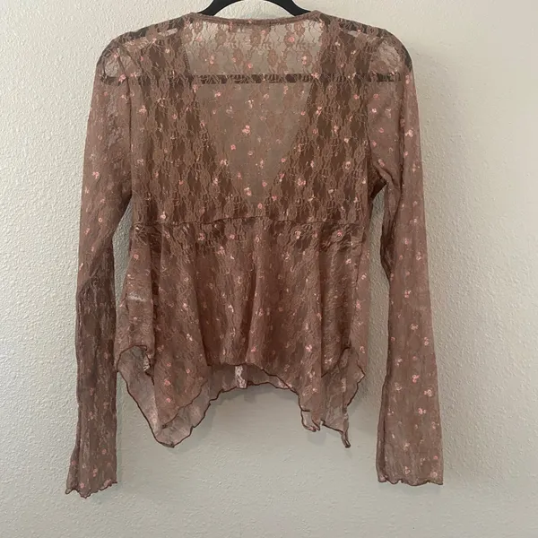 Brown Lace Fairy Top Large Feminine Fairycore Lacey Babydoll Mesh Coquette - Image 2