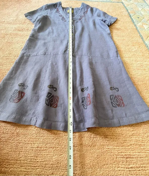 Vintage Blue Cactus Linen Dress Made USA Southwest Print Button Front - Image 4