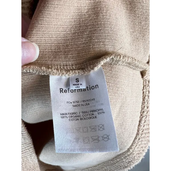 Reformation Jeans Tan Ribbed Knit Organic Cotton 3/4 Sleeve Top‎ Small Designer - Image 6