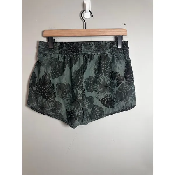 Aerie Women Green Black Tropical Monstera‎ Leaf Nylon Running Shorts Medium - Image 3