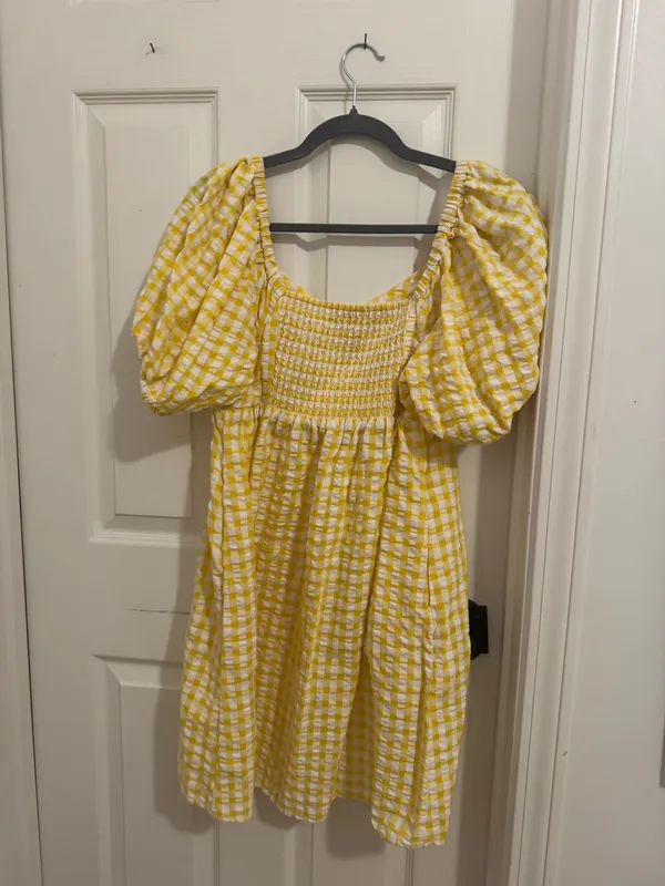 Old Navy Yellow Gingham Puff Sleeve Dress - Image 2