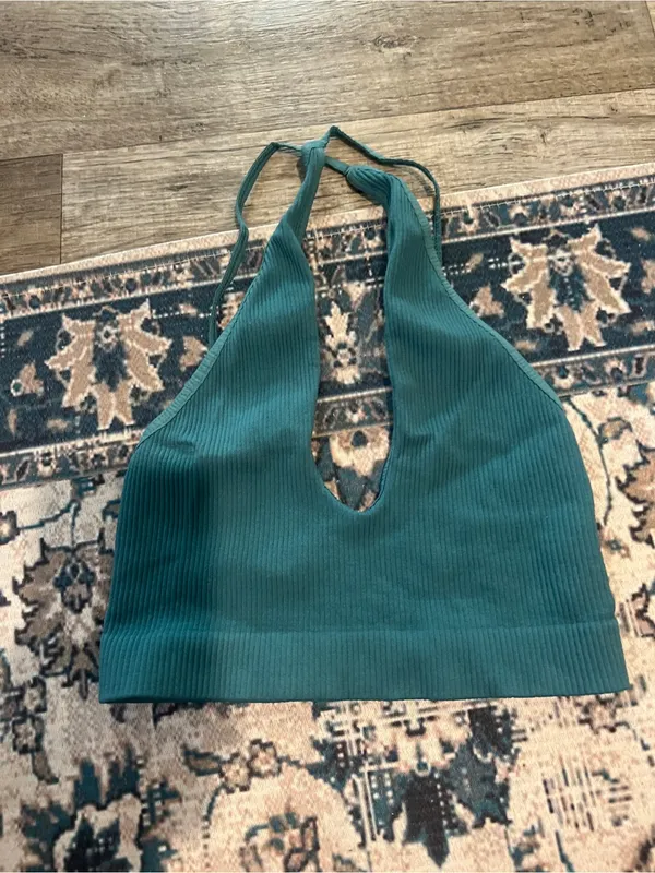 Free people intimately seamless Teal Ribbed Halter Cropped Tank Top - Image 5