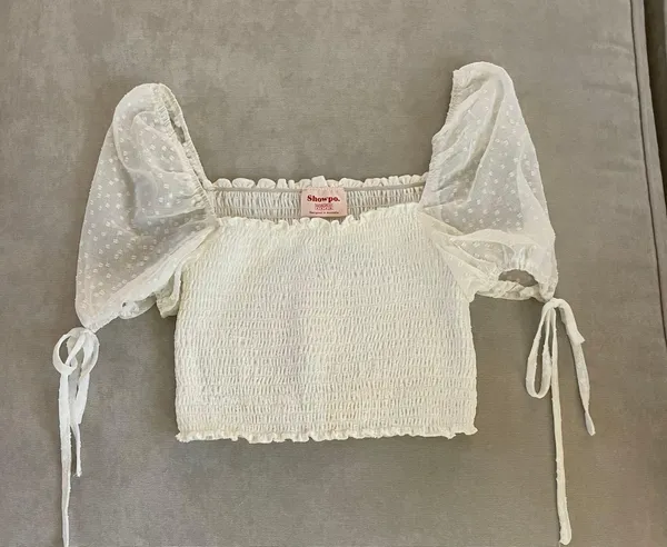 Showpo White Crop Puff Sleeve Top - Image 6