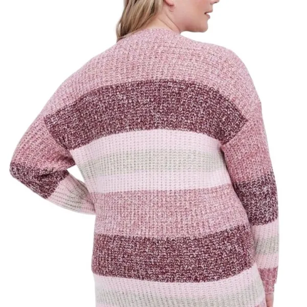 Torrid Pullover‎ Slouchy V-Neck Tunic Sweater Chunky pink ombre Stripe M/10/00 - Image 5