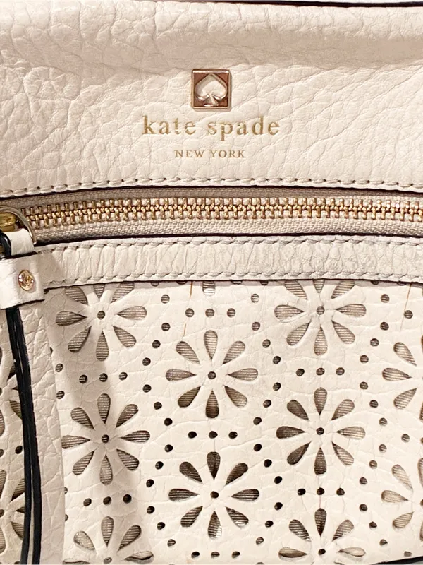 Kate Spade Cream Leather Laser-Cut Floral Design Crossbody Bag - Image 2
