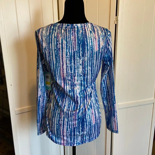 Reel Legends Womens Top‎ Size Small Glowing Lines Money Blue NEW - Image 2