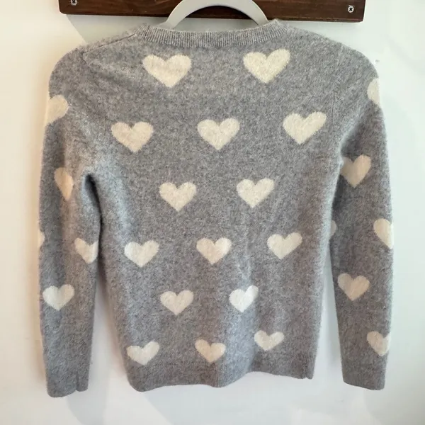 Talbots Womens‎ Pure Cashmere Heart Intarsia Crewneck Sweater Gray Small - Image 4