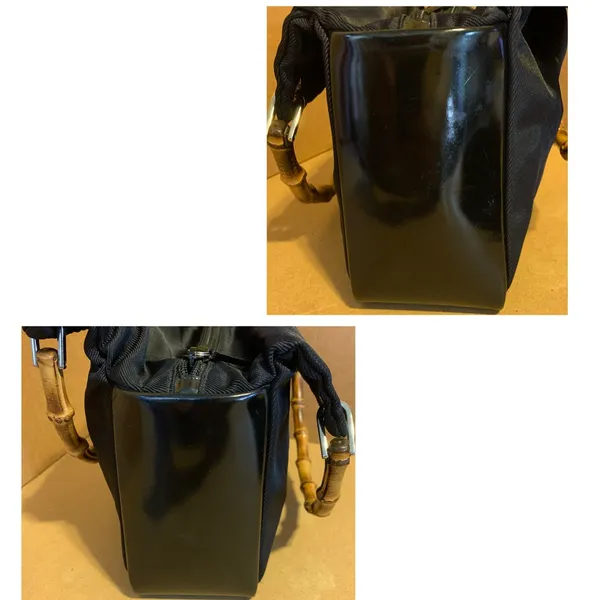 Gucci Black Nylon & Glazed Leather Tote Bag With Bamboo Handles - Image 10