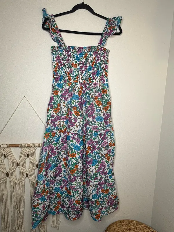 Anthropologie Roller Rabbit Dress Blomst Doe Silk Cotton Floral Shirred Sundress - Image 7