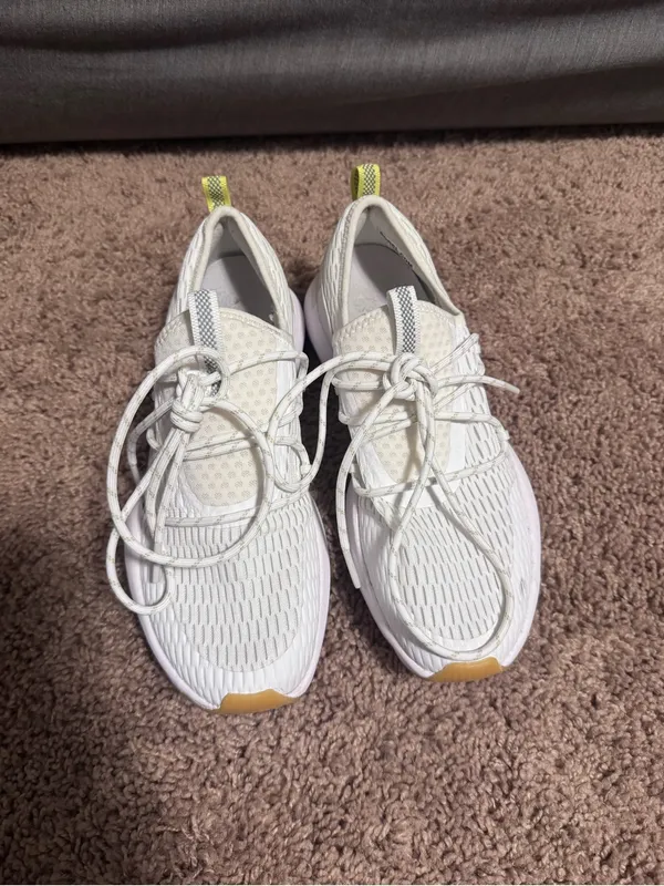 Sorel White Knit Lace-Up Platform Sneakers with Gum Outsole and Yellow Heel Tab - Image 3