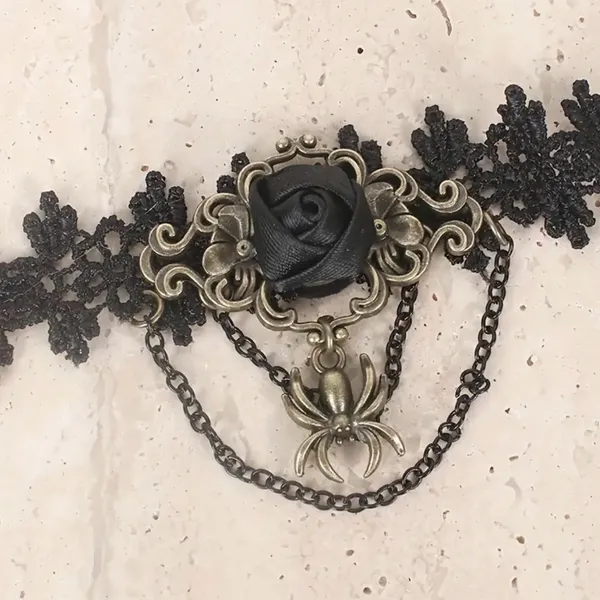 1pc‎ Retro Style Gothic Black Rose Lace Tassel Bracelet Spider Rose Bracelet - Image 5
