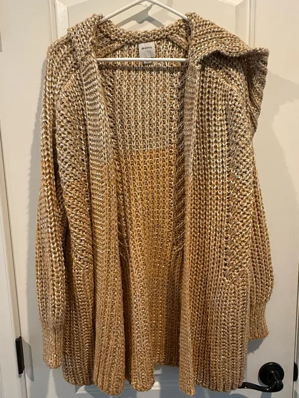 Anthropologie Maeve NWT Cozy Open-Front Chunky Knit Metallic Gold Cardigan - Image 5