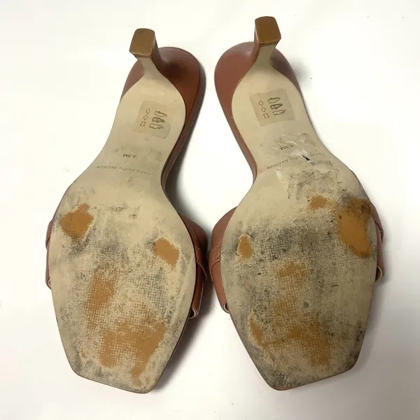 Saks Fifth Avenue Leather Kitten Heel Sandals Mule Square Toe Brown Women’s 5.5 - Image 8