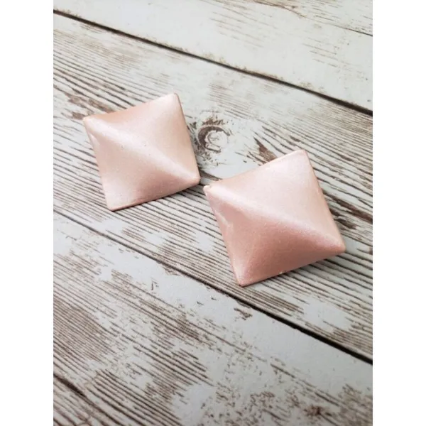 Vintage Clip On Earrings - Dusky Pink Pearlescent Folded Diamond Shape 1 & 3/8" - Image 2