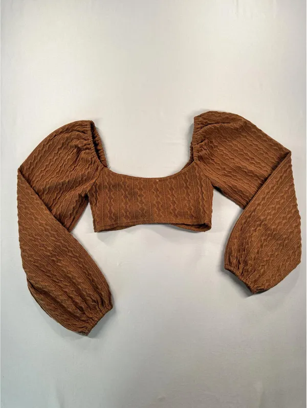 Alter'd State | Small | Cable Knit Twist Front Crop Top Brown - Image 5