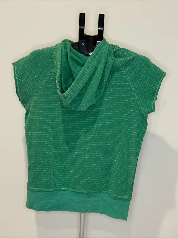 dELiA*s Green Metallic Stripe Short Sleeve Hoodie Top Size Large - Image 5