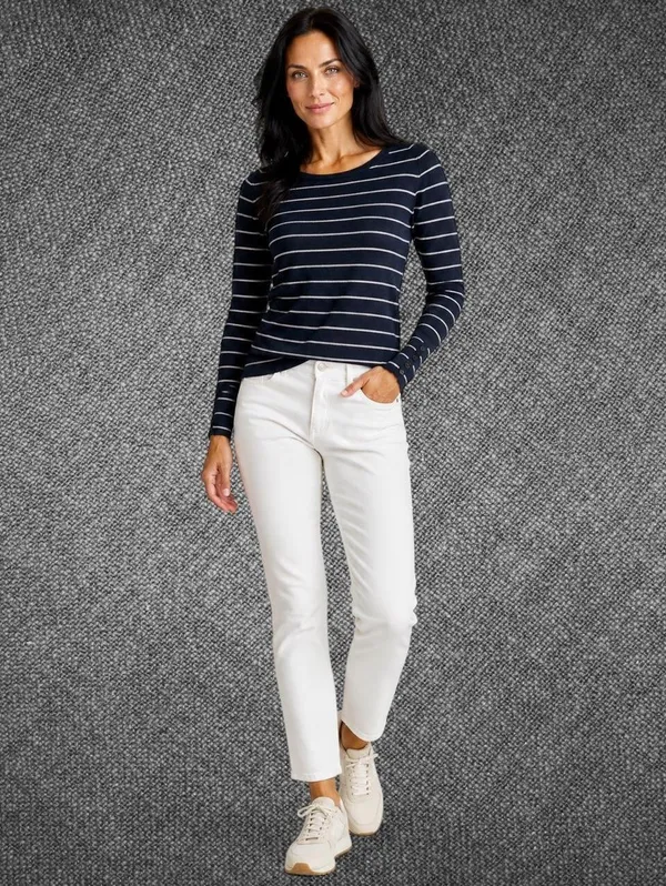 Gap Navy Blue Striped Long Sleeve Button Cuff Sweater - Image 2