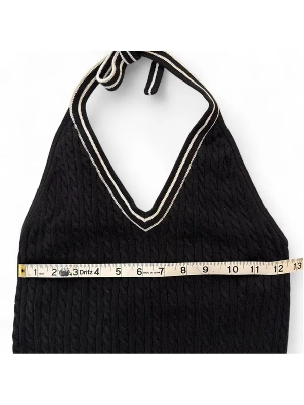Banana Republic Black sweater halter neck top with white stripes built-in bra Si - Image 7