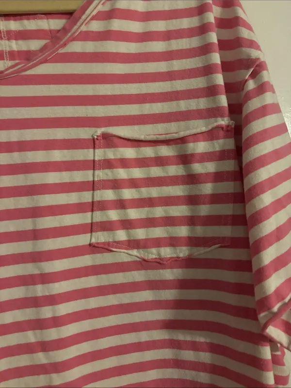 Oversized Pink & White Striped Pocket Tee Size L - Image 3