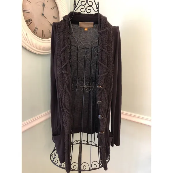 Leifsdottir Anthropologie Brown Wool Braided Knit Cardigan Sweater Size Small - Image 2