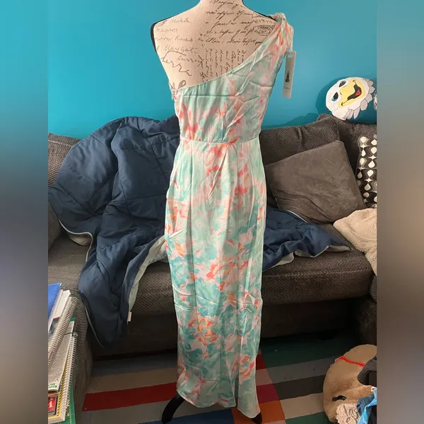 NWT Here comes the sun Portland One-Shoulder Maxi Dress Floral Mint, Small - Image 4