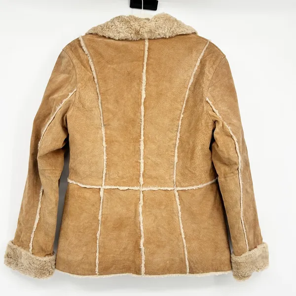 Giacca Womens Vintage Genuine Leather Faux Fur Trim Penny Lane Shearling Coat M - Image 8