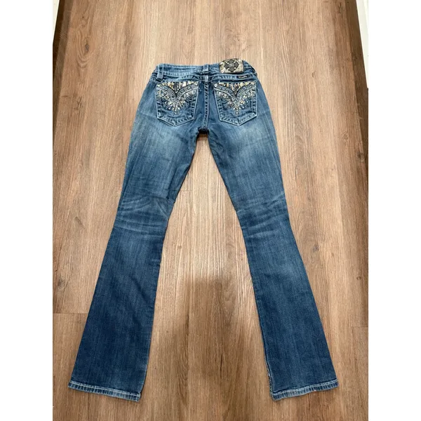 Miss Me Signature Boot Jeans 26 low rise Wash Embellished Distressed Bootcut - Image 2