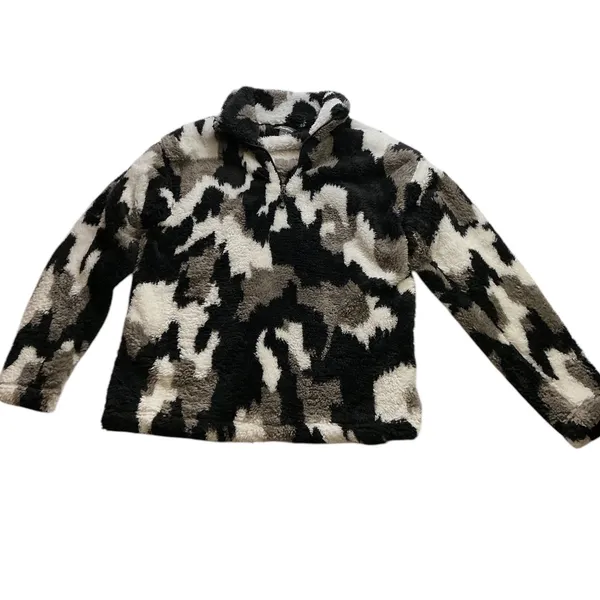 Eddie Bauer Womens Sherpa Fleece Quarter Zip Pullover Camo Black Grey Small - Image 7