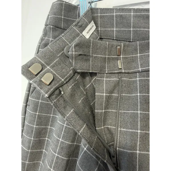 LOFT Grey Windowpane Plaid Straight Leg Trousers Dress Pants Womens Mid Rise 10 - Image 16