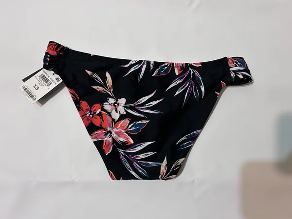 NWT Bar III Tropical Escape Bikini Bottom XS Black Floral Ruched Side Swim - Image 3