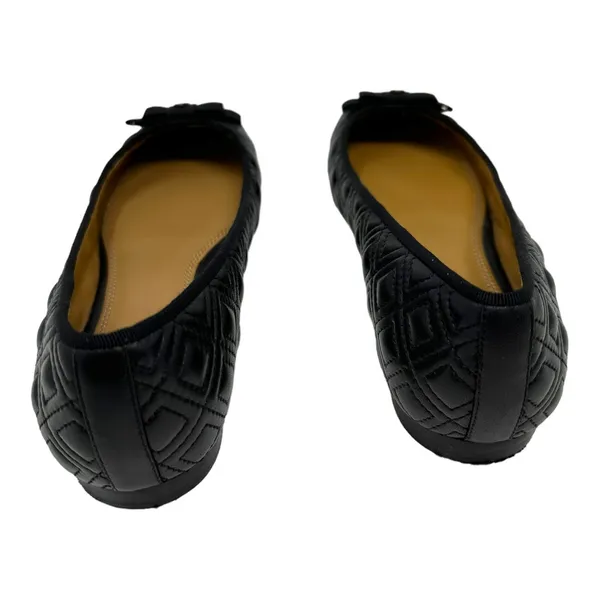 Tory Burch Black Leather Quilted Bow Ballet Flats Designer Shoes Size 7 - Image 3