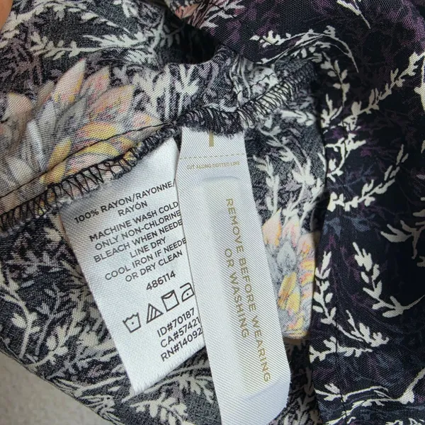 LOFT NWOT Black Purple Floral Ruffle Neck Long Sleeve Elastic Waist Dress‎ Large - Image 5