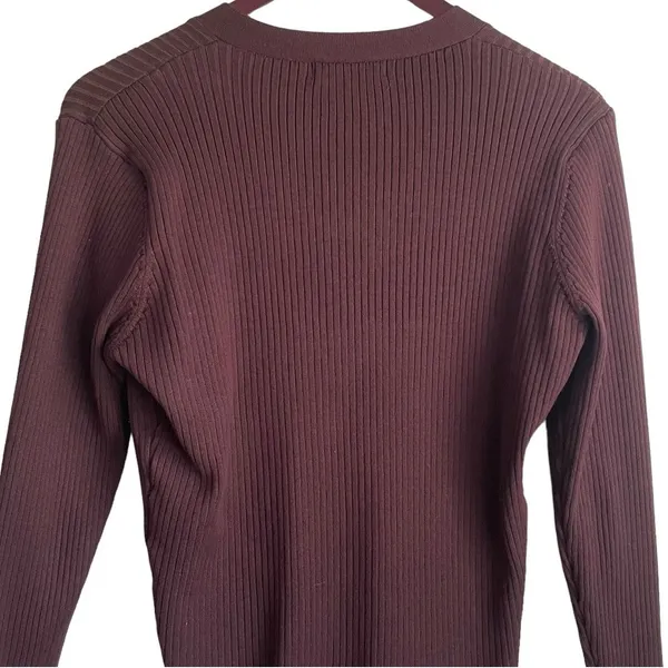 Grace Karin Women Cardigan Sweater L Brown Ribbed Fitted Preppy Academia‎ Office - Image 2