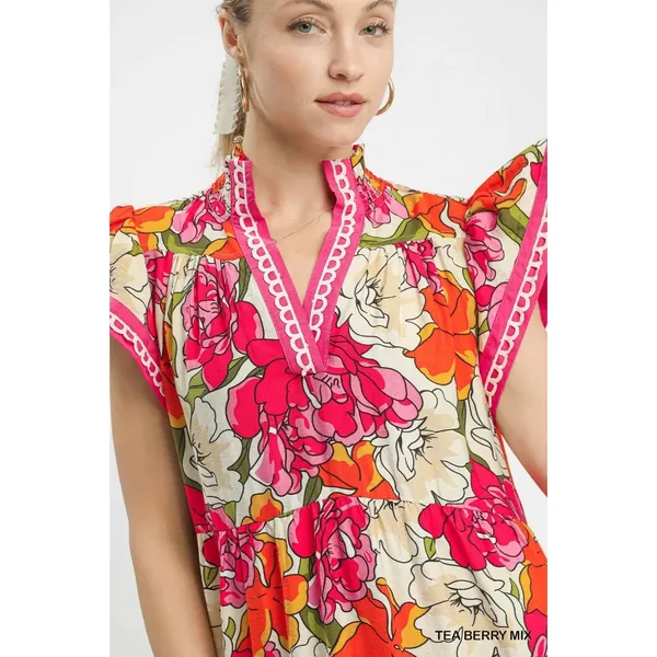 Umgee Mix Bold Floral Tiered Midi Dress‎ - Medium - Image 5