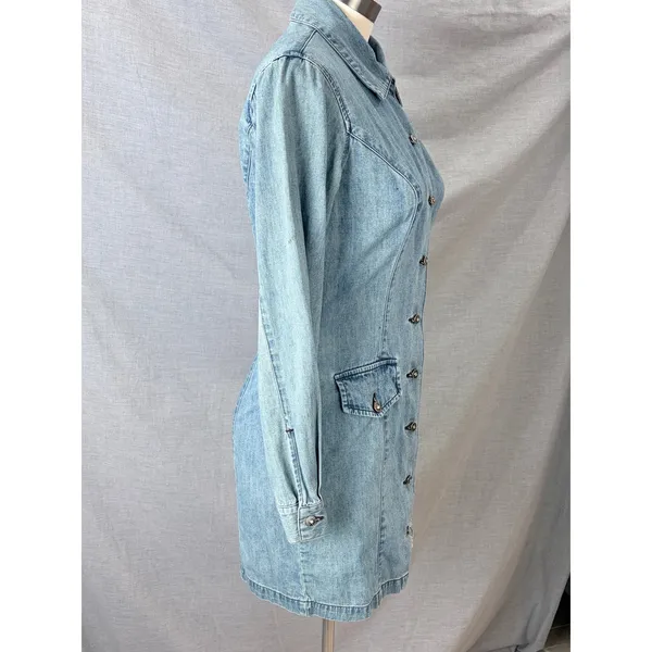 Vintage Guess Jeans USA Y2K Denim‎ Mini Dress Distressed Shacket 7 AS IS - Image 10